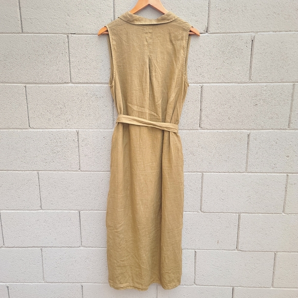 Faherty | Linen Laguna Sleeveless Midi Shirt Dress in Dull Gold Size Large - Picture 7 of 9